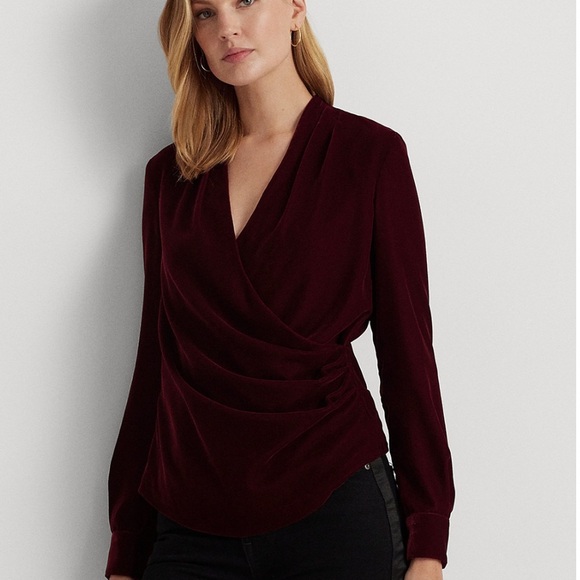 Ralph Lauren Velvet Black Label Suplice Merlot Burgundy Red crossover top size 2 - Picture 8 of 8